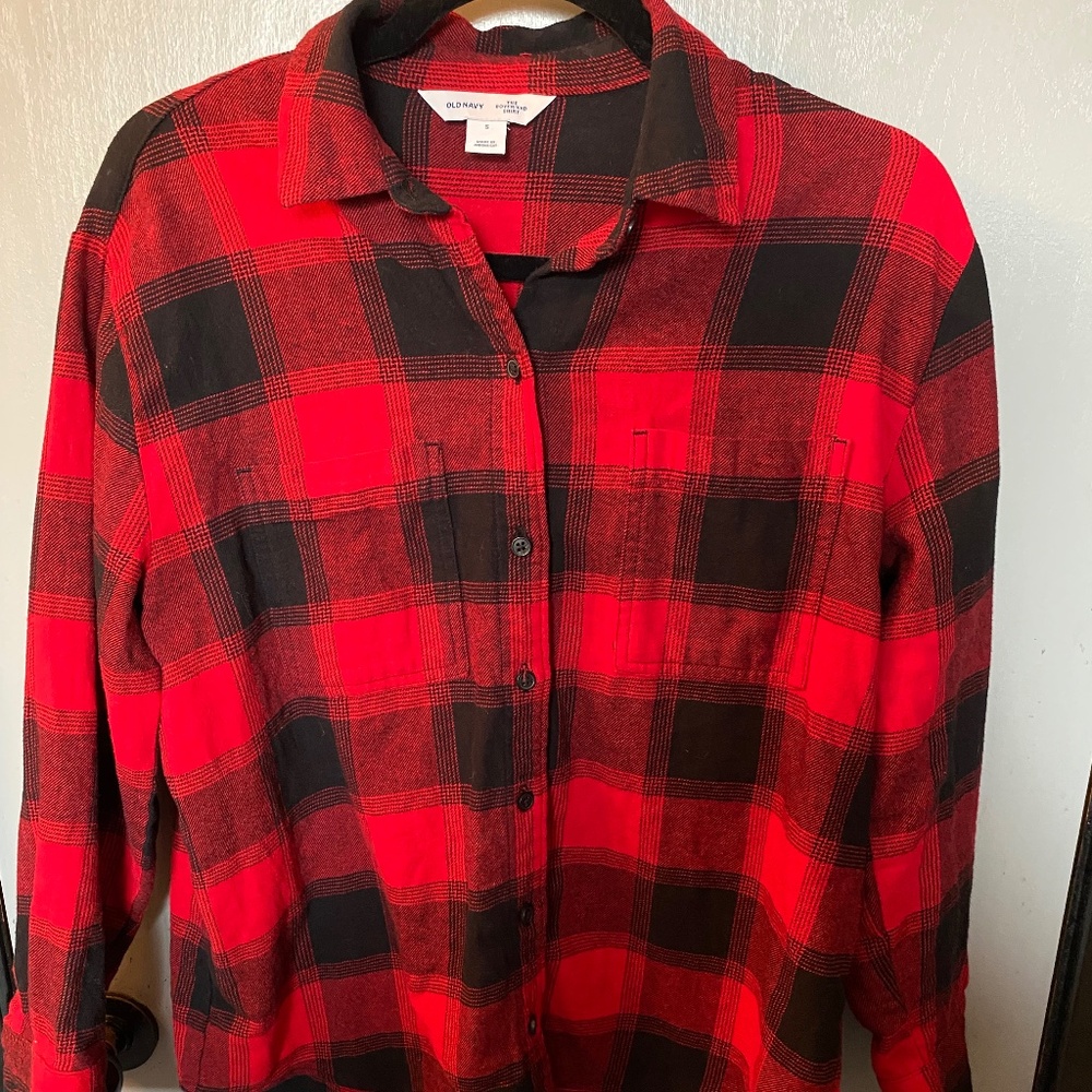 Old Navy The Boyfriend Shirt Buffalo Plaid Flannel Shirt Size Small